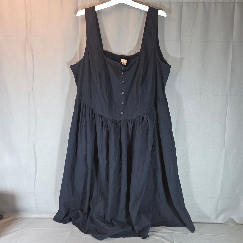 Ava & Viv Womens Black Button Front Smocked Back Midi Dress 2X Plus Size New